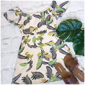 EMORY PARK Tropical Chic Beige Short Dress